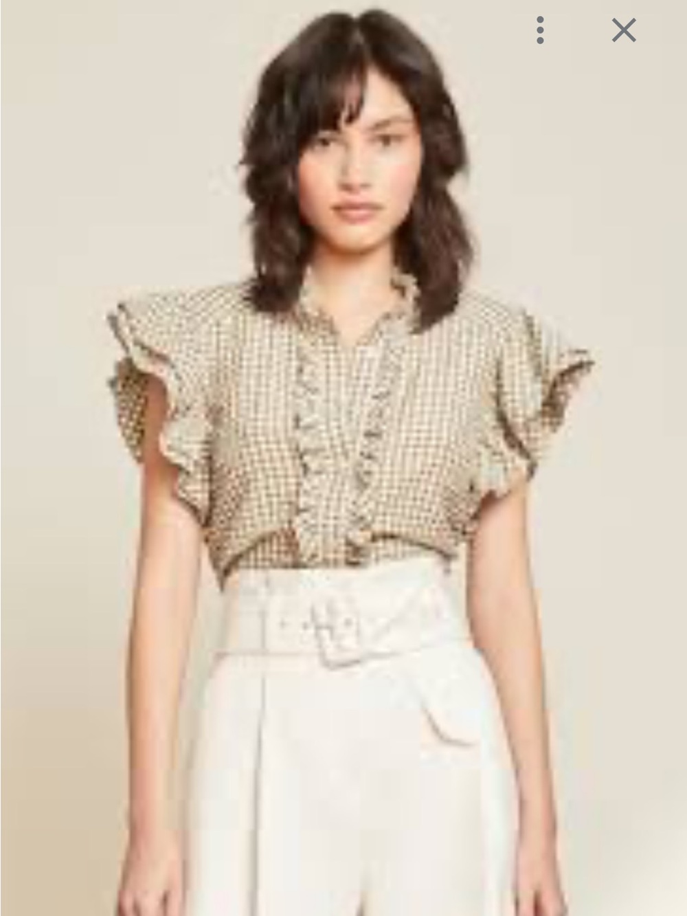 Veronica Beard tenilleGingham Ruffled Cap-Sleeve Blouse